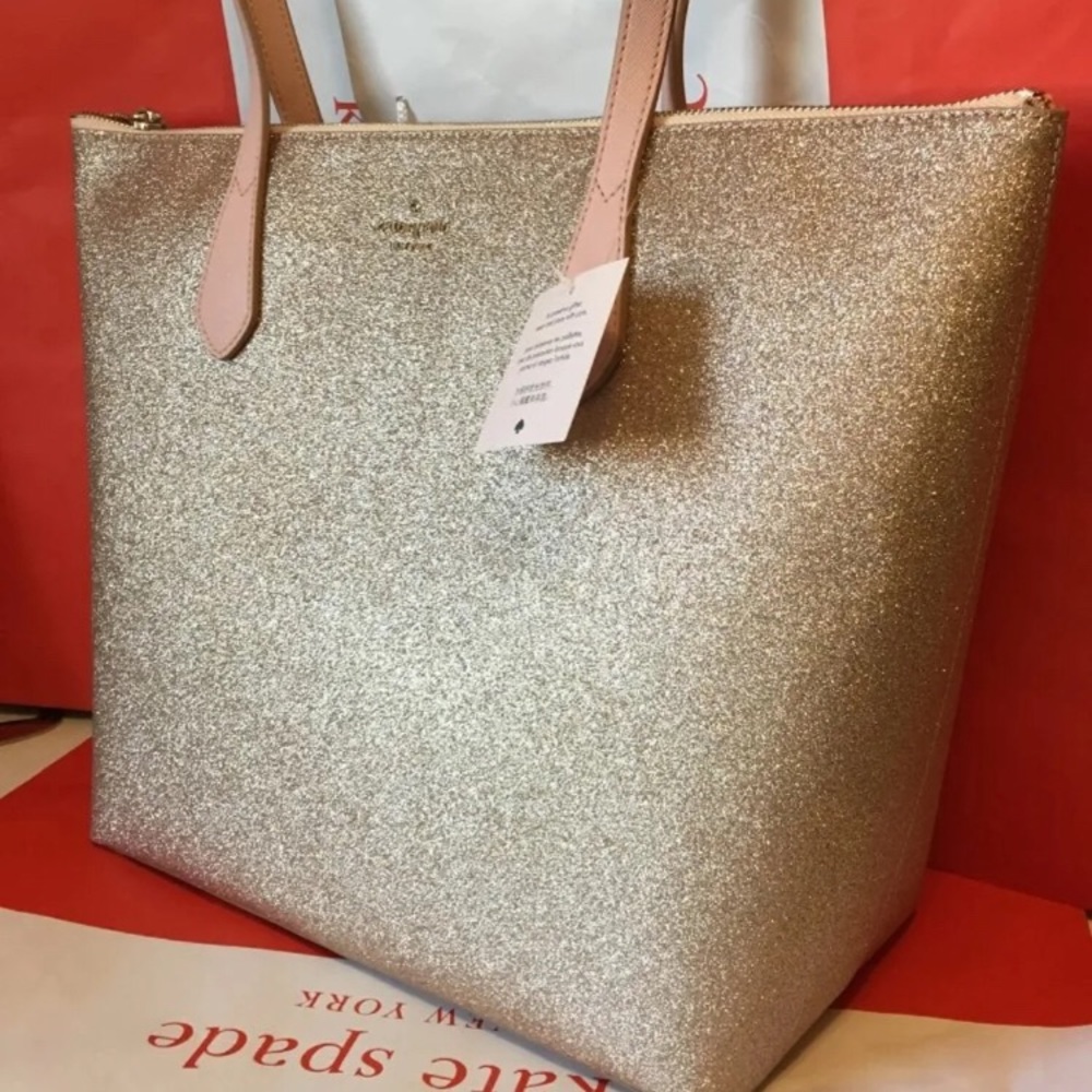💕♣️ kate spade Large glitter pink gold tote 💕♣️